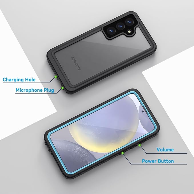 Lanhiem for Samsung Galaxy S24 Phone Case, IP68 Waterproof Dustproof, Built-in Screen Protector, Rugged Full Body Shockproof Protective Cover for Galaxy S24 5G 6.2 Inch, Light Blue