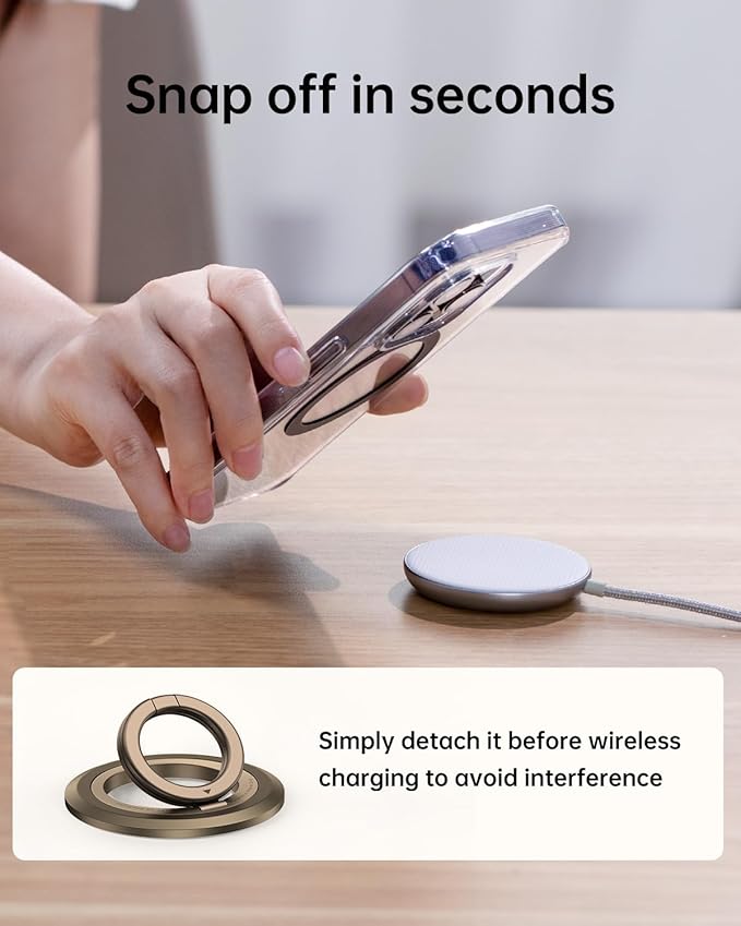 SYNCWIRE Magnetic Phone Ring Holder for MagSafe, 360° Rotation Dual Sided Magnet Grip Cell Phone Ring Stand Finger Kickstand Compatible with iPhone 16 15 14 13 12 Pro Max fits MagSafe - Desert Gold