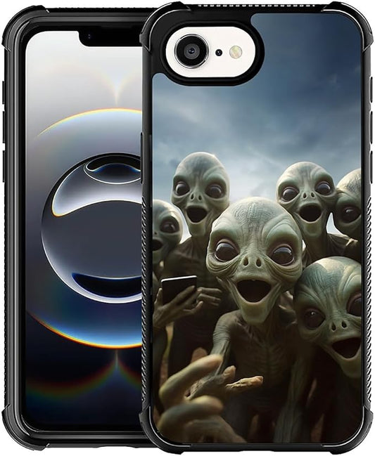 Compatible with iPhone 16e Case,Alien Selfie Phone Cover for Men/Women,Soft TPU Anti-Skid Thread and Four Corner Anti-Collision Protection Case Compatible with iPhone 16e 6.1inch