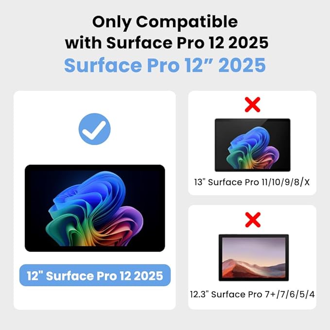 Omnpak Rugged Case for Microsoft Surface Pro 12" 2-in-1 Laptop/Tablet (2025), Heavy Duty Protective Cover with Multi-Angle Kickstand, Pen Holder, Hand Strap & Shoulder Strap, Black