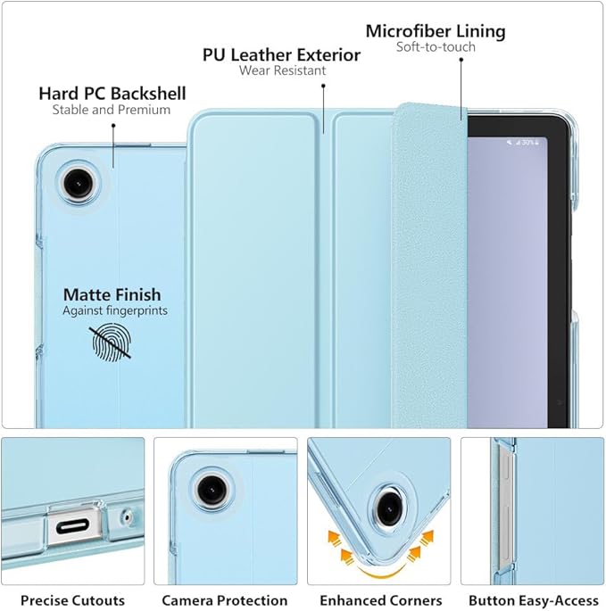 MoKo Case for Galaxy Tab A9+/A9 Plus 11 inch 2023, Slim Stand Protective Smart Cover with Hard PC Translucent Back Shell for Tab A9 Plus Tablet (SM-X210/X216/X218), Auto Wake/Sleep, Sky Blue