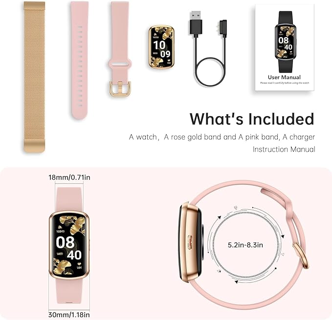 Health Fitness Tracker with 24/7 Heart Rate, Smart Watch with Blood Pressure and Blood Oxygen Monitor, Bulit-in 120+ Sport Mode, Sleep Tracking Waterproof Activity Tracker for Women Men (Pink Gold)
