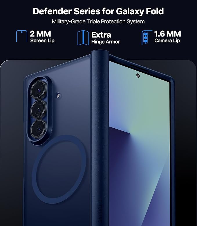 TORRAS Upgraded Magnetic Shockproof for Samsung Galaxy Z Fold 7 Case with Screen Protector, Fit for Magnetic, 4X Military Grade Hinge Protection, Translucent Slim Case for Samsung Z Fold 7, Blue