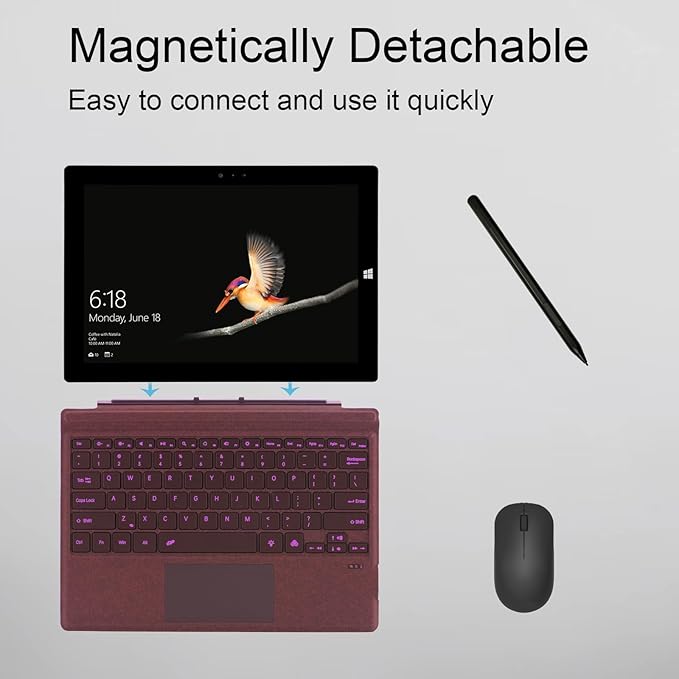 Type Cover for Microsoft Surface Pro 7+ / Pro 7 / Pro 6 / Pro 5 / Pro 4 / Pro 3, 12.3 inch, Ultra-Slim Wireless Tablet Keyboard with Multi Touchpad Bluetooch (Burgundy)