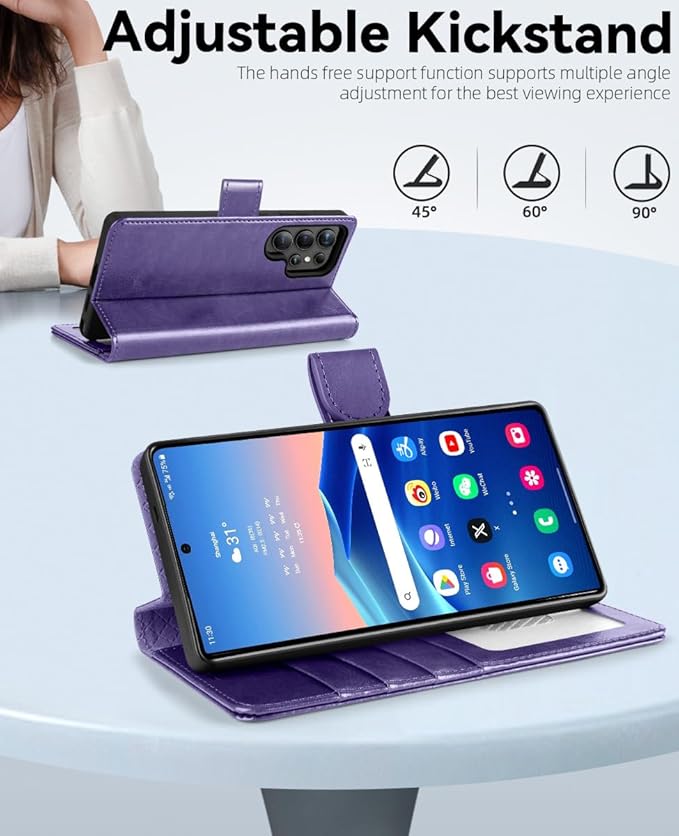 OCASE Compatible with Galaxy S25 Ultra Wallet Case, PU Leather Flip Folio Case with Card Holders RFID Blocking Kickstand [Shockproof TPU Inner Shell] Protective Phone Cover 2025, Purple