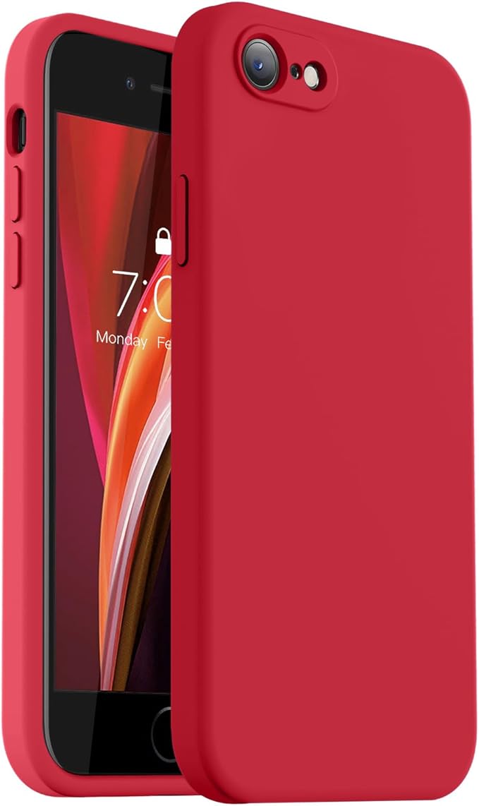 Vooii for iPhone SE Case 2022/3rd/2020,iPhone 8/7 Case, Upgraded Liquid Silicone with [Flat Edges] [Camera Protection] [Soft Anti-Scratch Microfiber Lining] Phone Case for iPhone SE - Red
