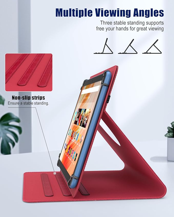 TiMOVO Universal Case for 9-11 Inch Tablet, 360 Degree Rotating Stand Protective Cover with Pen Pocket for 9 10 10.1 Inch Android Touchscreen Tablet, Vintage Red