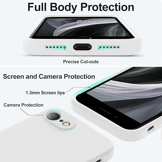 Vooii for iPhone SE Case 2022/3rd/2020,iPhone 8/7 Case, Upgraded Liquid Silicone with [Flat Edges] [Camera Protection] [Soft Anti-Scratch Microfiber Lining] Phone Case for iPhone SE - White