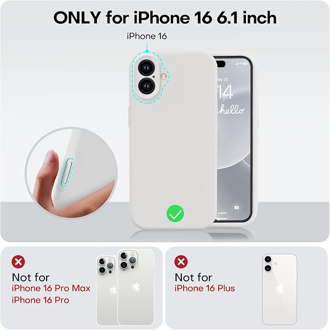 Vooii Compatible with iPhone 16 Case, Liquid Silicone Upgrade [Camera Protection] [Soft Anti-Scratch Microfiber Lining] Shockproof Phone Case for iPhone 16 6.1 inch - White