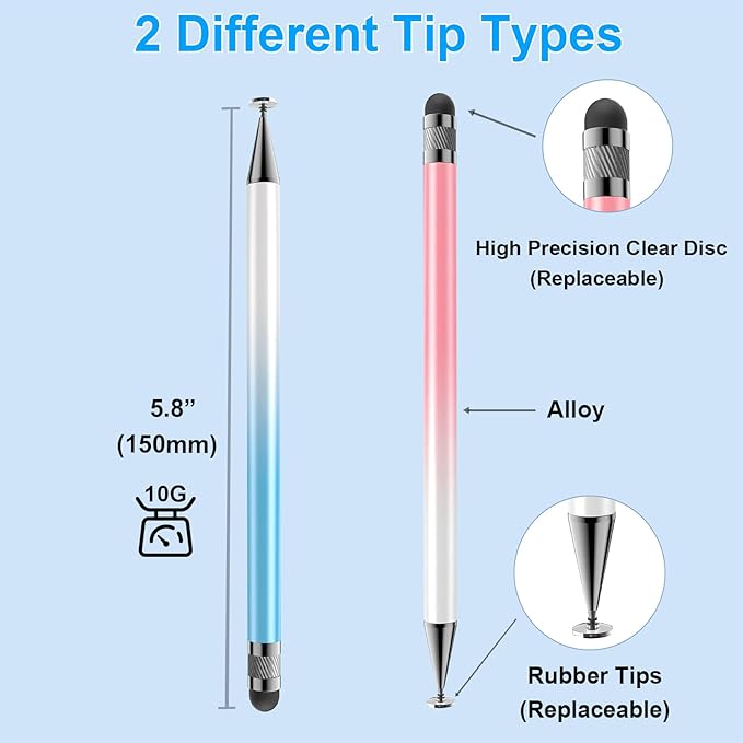 Bopomofo Stylus (5 Pcs),2-in-1 Stylus Pen for Touchscreen, High Precision and Sensitivity, Suitable for iPhone/ipad/Android Tablets, Compatible with All Touch Screens(Pink/Yellow/Green/Blue/Purple)