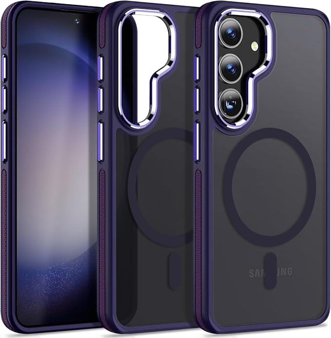 for Samsung Galaxy S23 FE Case Compatible with Magsafe, Color Hybrid Design Shockproof Protection with Anti-Slip Grip, Magnetic Translucent Phone Case for Galaxy S23 FE (Dark Purple)
