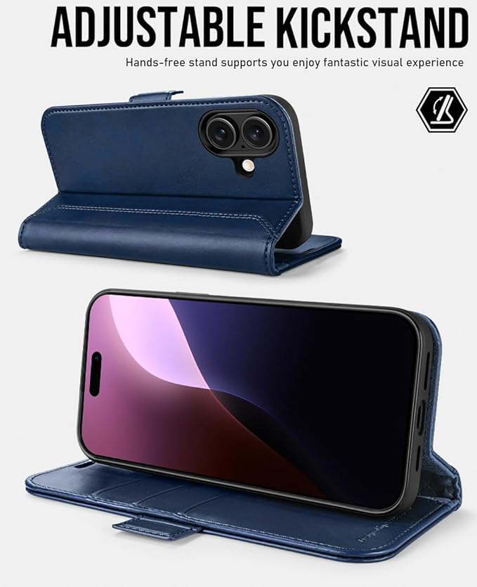 OCASE Compatible with iPhone 16 Wallet Case, PU Leather Flip Folio Case with Card Holders RFID Blocking Kickstand [Shockproof TPU Inner Shell] Phone Cover 6.1 Inch 2024, Retro Blue