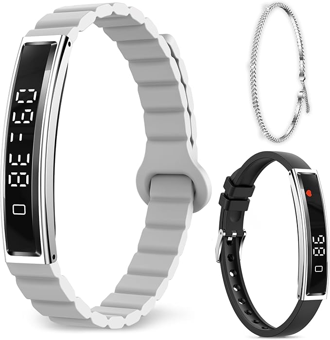 Efolen Smart Bracelet for Women,Ultralight Fitness Tracker Smart Wristband with Heart Rate/Blood Oxygen/Sleep Monitor/Pedometer,Slim Smartwatch for Android iPhone,Activity Tracker,2 Band,Silver