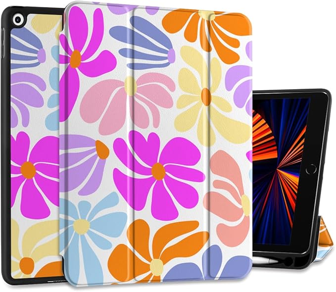 DONGKE Case Compatible with iPad 10.2 Inch 2021 2020 2019 iPad 9th/8th/7th Generation with Pencil Holder, Slim Stand Protective Case with Soft TPU Back, Auto Sleep/Wake Cover, Retro Flowers