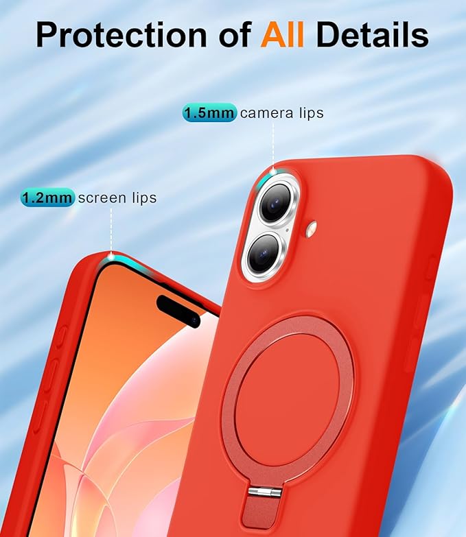 ZHK Liquid Silicone Designed for iPhone 17 Case with Magnet Stand, [Precise Camera Lens Protection][Mil-Grade Drop Shockproof][Soft Anti-Scratch Microfiber Lining] Slim Fit Cover, Red