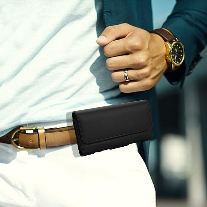 BECPLT for iPhone Air 17 Pro Max 16/15/14/13/12/11 Pro Max Holster Case Belt Clip Case Leather Holster Pouch Belt Case with Card Holder for Galaxy S25+ S24/S23/S22/S21 Plus -Black