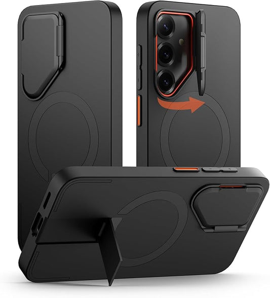 SURITCH for Samsung Galaxy S25+ Plus Phone Case, Magnetic Shockproof Protective Cover with Camera Cover & Adjustable Metal Kickstand for Galaxy S25+ Plus(2025)-Black