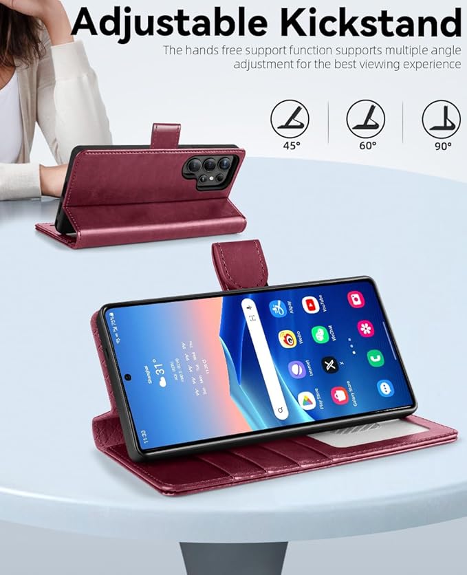 OCASE Compatible with Galaxy S25 Ultra Wallet Case, PU Leather Flip Folio Case with Card Holders RFID Blocking Kickstand [Shockproof TPU Inner Shell] Protective Phone Cover 2025, Burgundy