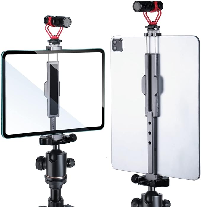Metal Tablet Tripod Mount, 7.9-12.9in Ipad Holder, Rotatable Cold Shoe, 2 Acra Swiss QR Bracket, Universal Tablet Mount for Video Recording