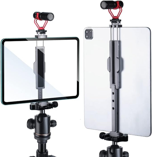 Metal Tablet Tripod Mount, 7.9-12.9in Ipad Holder, Rotatable Cold Shoe, 2 Acra Swiss QR Bracket, Universal Tablet Mount for Video Recording
