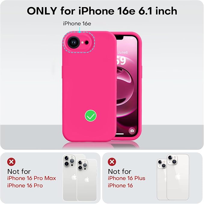 Vooii Compatible with iPhone 16e Case, Liquid Silicone Upgrade [Camera Protection] [Soft Anti-Scratch Microfiber Lining] Shockproof Phone Case for iPhone 16e 6.1 inch - Hot Pink