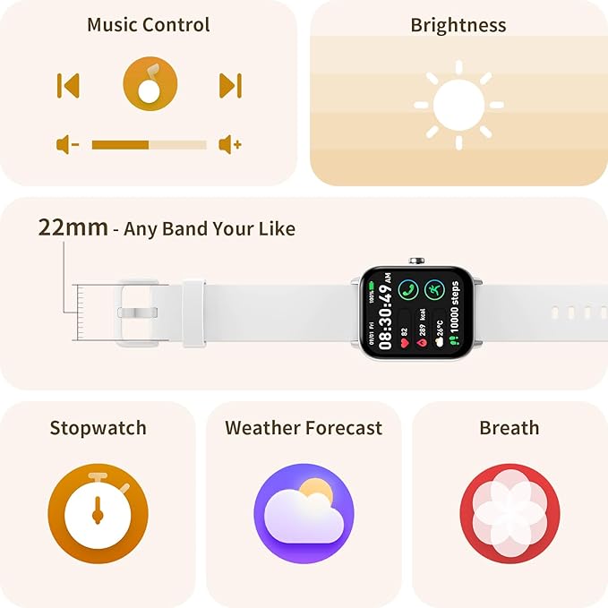 Smart Watch for Men Women, Call Receive/Dial, Alexa Built-in, 1.8" Touch Screen Fitness Tracker with Heart Rate Sleep Tracking, 101+ Sports Modes, IP68 Waterproof Smartwatch for Android iPhone, White