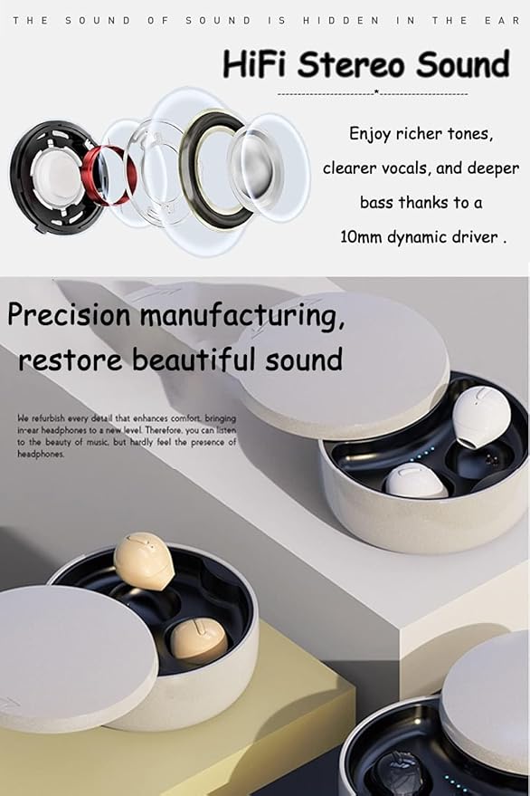 Invisible Earbuds Small Mini Wireless Bluetooth Earpiece Phone Discreet Earbud for Music, Home, Work