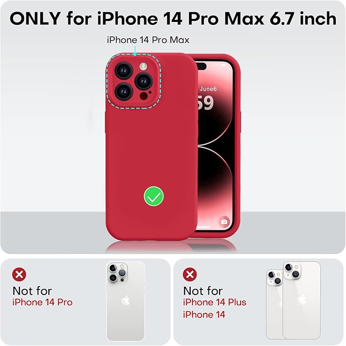 Vooii Compatible with iPhone 14 Pro Max Case, Liquid Silicone Upgrade [Camera Protection] [Soft Anti-Scratch Microfiber Lining] Shockproof Phone Case for iPhone 14 Pro Max 6.7 inch - Red