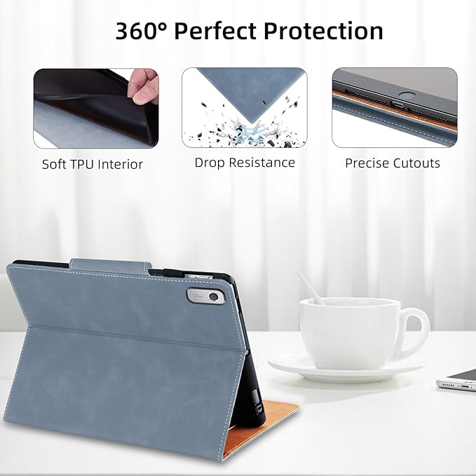 Case for Lenovo Tab M9 9 Inch 2023(TB-310FU)/Nook 9 inch Lenovo Tablet (2024) - Multi-Angle Viewing Stand Cover with Pocket and Magnetic Clasp, PU Leather Business Folio Protective Case, Gray