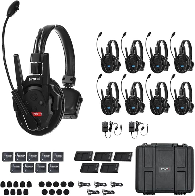 SYNCO XTALK XPro9 Wireless Intercom Headset System 2.4 GHz 1640feet/500 Meter Long Distance Range Communication Headset for Live Show Stage Performance Movie Shoot