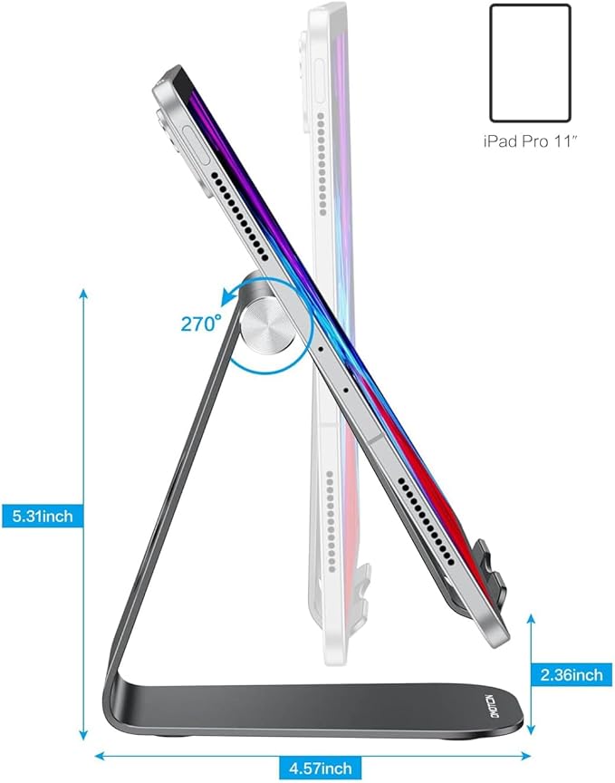 OMOTON Tablet Stand Holder Adjustable, T1 Desktop Aluminum Tablet Dock Cradle Compatible with iPad Air/Mini/Pro 11/12.9, iPad 10.2/9.7, Samsung Tab and More, Black