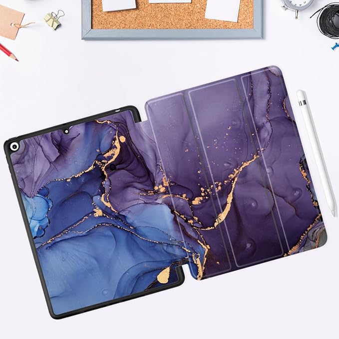 DONGKE Case Compatible with iPad 10.2 Inch 2021 2020 2019 iPad 9th/8th/7th Generation with Pencil Holder, Slim Stand Protective Case with Soft TPU Back, Auto Sleep/Wake Cover, Abstract Marble