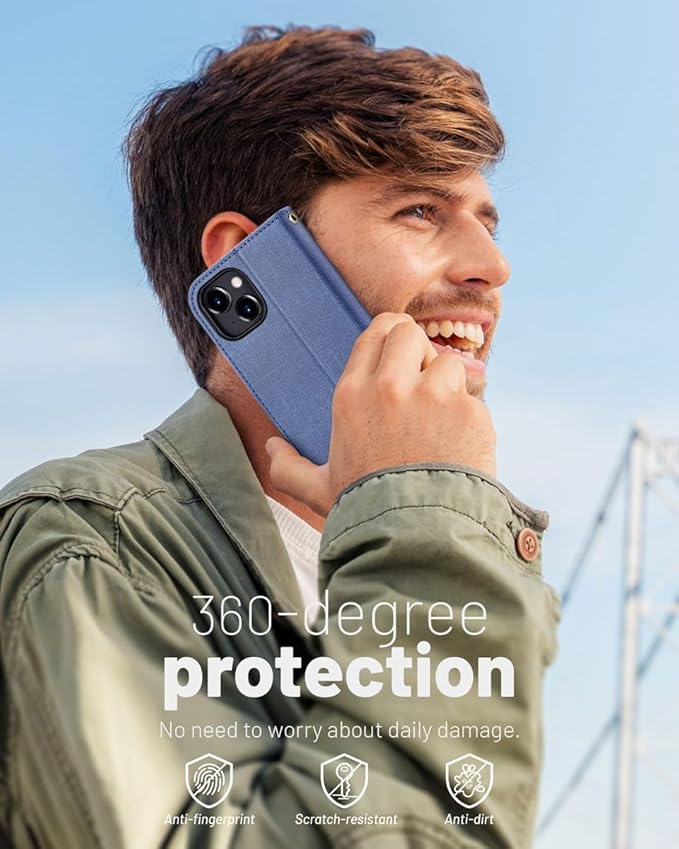 OCASE Compatible with iPhone 15 Wallet Case, PU Leather Flip Folio Case with Card Holders RFID Blocking Kickstand [Shockproof TPU Inner Shell] Phone Cover 6.1 Inch 2023, Denim Blue