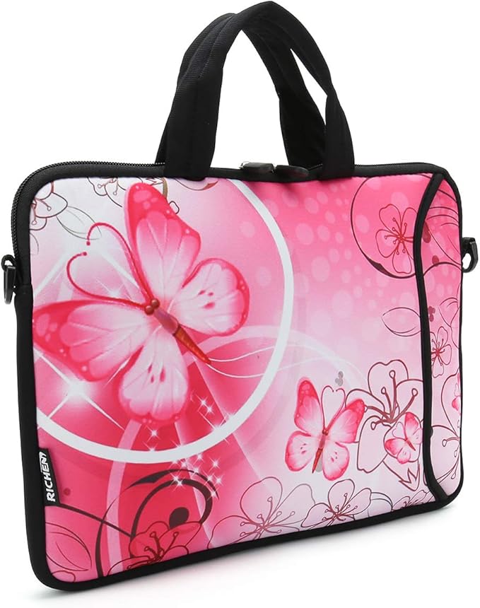 RICHEN 10 inch Messenger Bag Carrying Case Sleeve with Handle Accessory Pocket Fits 7 to 10-Inch Laptops/Notebook/Kids tablet (7-10.2 inch, Pink Butterfly)