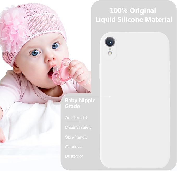 Vooii Compatible with iPhone XR Case, Upgraded Liquid Silicone with [Flat Edges] [Camera Protection] [Soft Anti-Scratch Microfiber Lining] Phone Case for iPhone 10 XR 6.1 inch - White