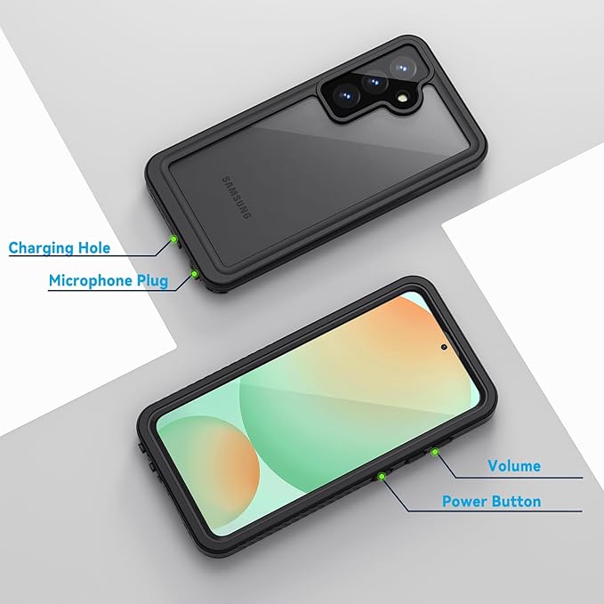 Lanhiem for Samsung Galaxy S24 FE Case, IP68 Waterproof Heavy Duty Protection Phone Cover for S24FE 5G 6.7 Inch Built-in Screen Protector, Black