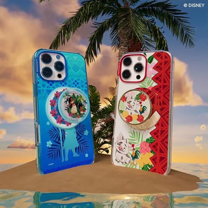 PopSockets Phone Grip for MagSafe with Kickstand, Magnetic Stand, Swappable Top, Secure Hold for iPhone MagSafe Cases, Phone & Tablet Grip, Moana - Ocean Sisters