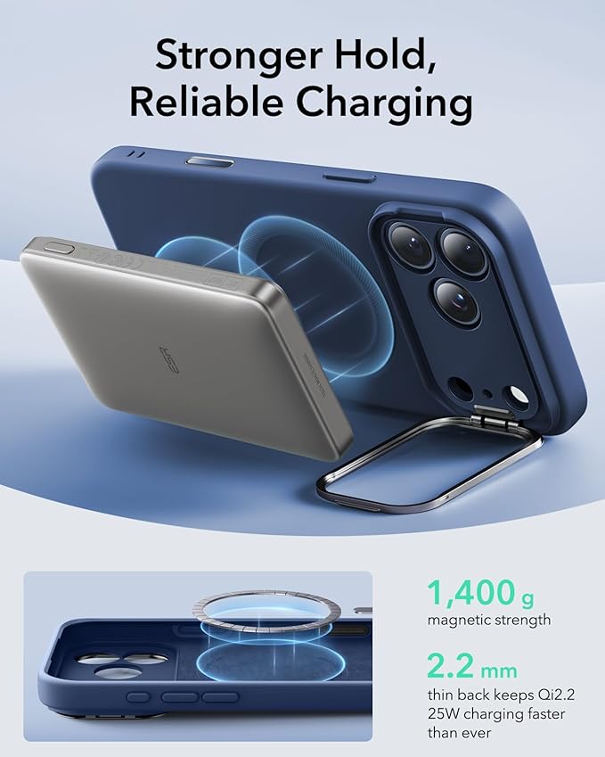 ESR Silicone Case for iPhone 17 Pro Max, Built-in Camera Stash Stand Compatible with MagSafe, Military-Grade Drop Protection Magnetic Phone Case for iPhone 17 Pro Max, Cloud Series, Navy Blue