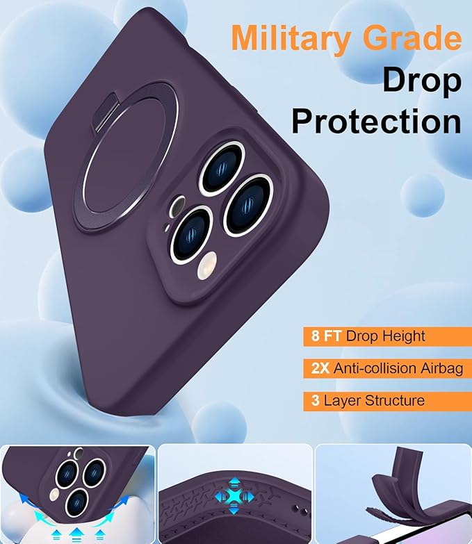 ZHK Liquid Silicone Designed for iPhone 16 pro max Case with Magnet Stand, [Precise Camera Lens Protection][Mil-Grade Drop Shockproof][Soft Anti-Scratch Microfiber Lining] Slim Fit Cover, Purple