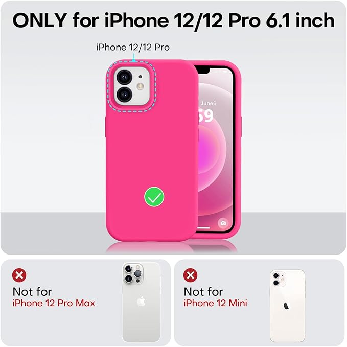 Vooii Compatible with iPhone 12 Case/iPhone 12 Pro Case, Liquid Silicone Upgrade [Soft Anti-Scratch Microfiber Lining] [Shockproof Drop Protection] Phone Case 6.1 inch - Hot Pink