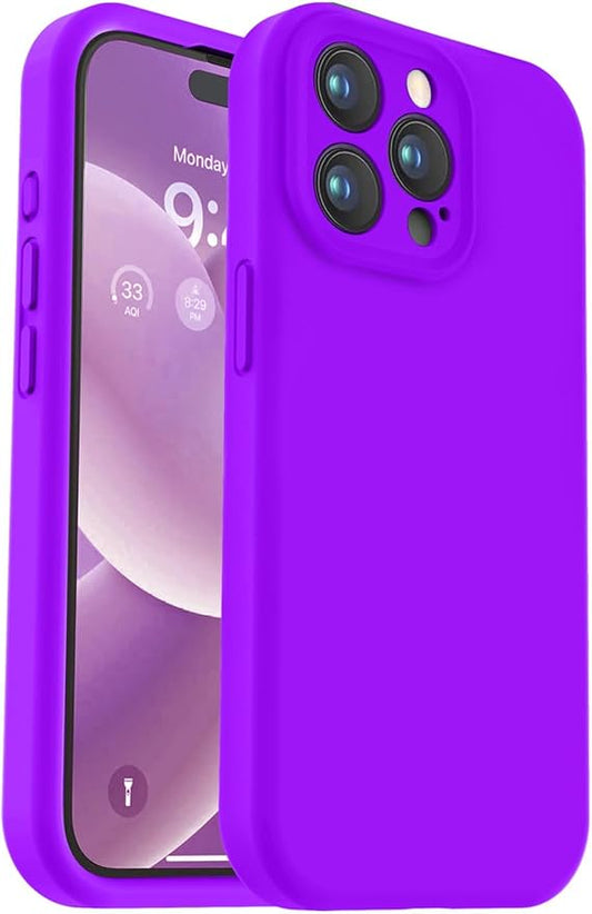 Vooii Compatible with iPhone 15 Pro Case, Upgrade Liquid Silicone, [Enhanced Camera Protection] [Soft Anti-Scratch Microfiber Lining] Shockproof Phone Case for iPhone 15 Pro 6.1 inch - Neon Purple