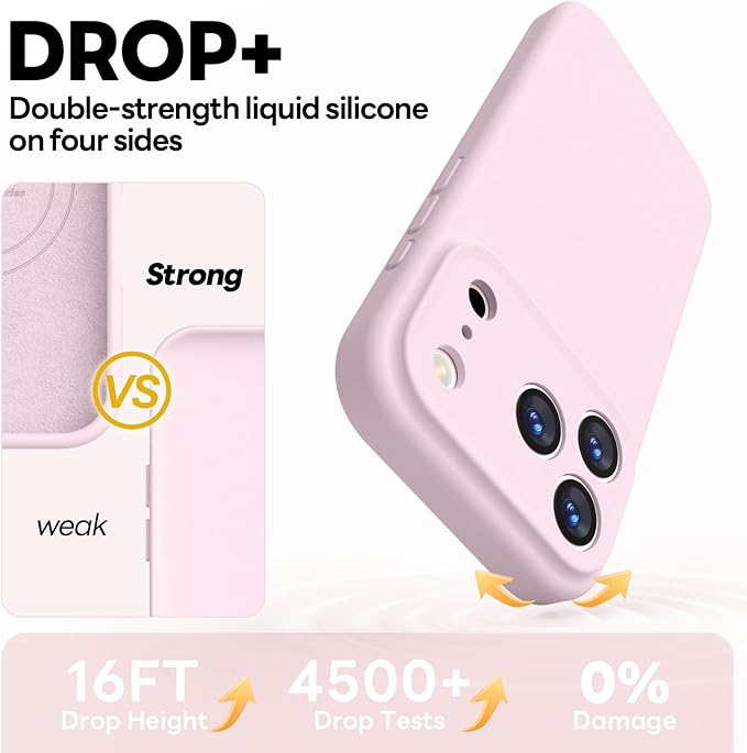 Vooii Magnetic Compatible with iPhone 17 Pro Max Case (Compatible with Magsafe) (Upgraded Camera Protection) Liquid Silicone Shockproof Full Body Protective Phone Cover for Women Men, Chalk Pink, 6.9”