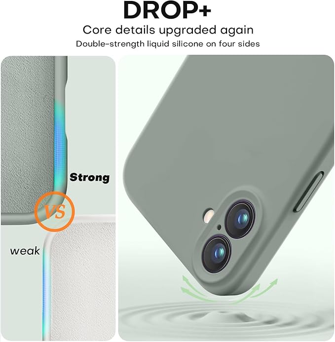Vooii Compatible with iPhone 16 Case, Liquid Silicone Upgrade [Camera Protection] [Soft Anti-Scratch Microfiber Lining] Shockproof Phone Case for iPhone 16 6.1 inch - Calke Green