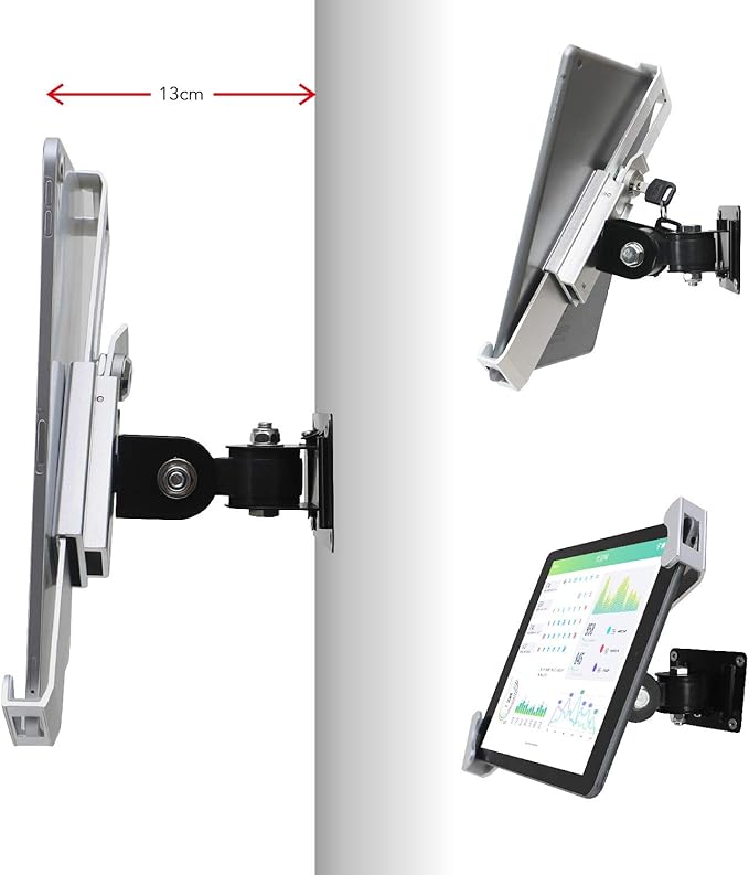 Tablet Wall Mount Holder with Anti Theft Lock,Rotate Design,Multi Angle,Bracket for Most 8 to 10.4 Inch,and for iPad 7.9" 8.3" 9.7" 10.2" 10.5" 10.9"& 11",Galaxy tab,& More,(Silver)