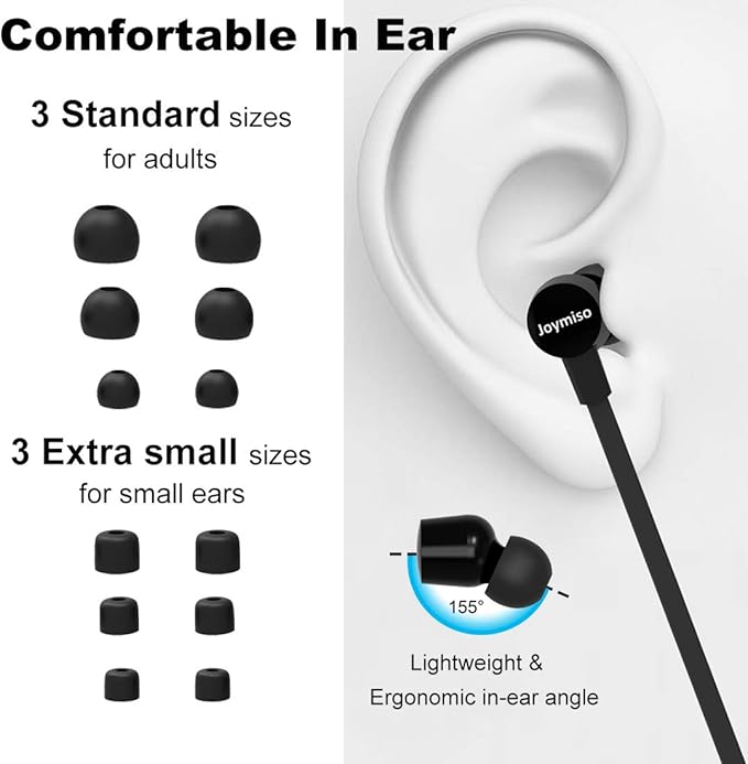 Joymiso Tangle Free Earbuds for Kids Women Small Ears with Case, Comfortable Lightweight in Ear Headphones, Flat Cable Ear Buds Wired Earphones with Microphone and Volume Control for Cell Phone Laptop