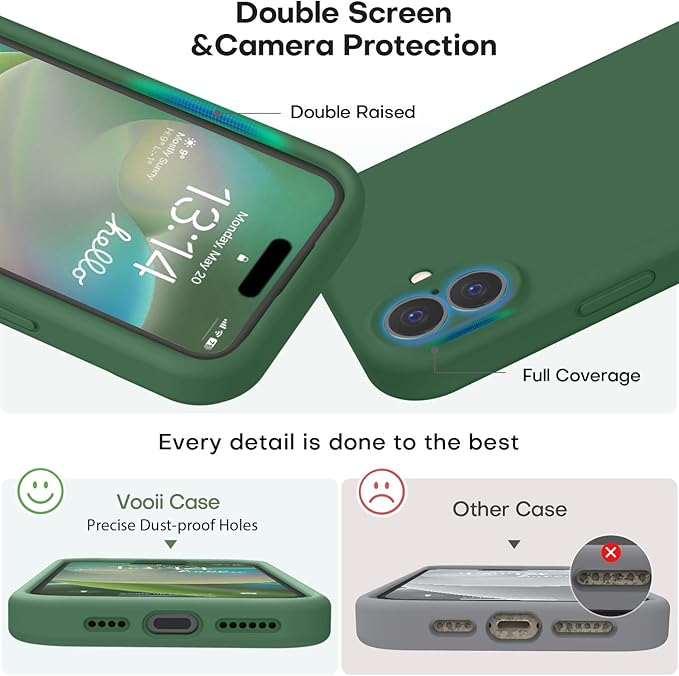 Vooii Compatible with iPhone 16 Plus Case, Liquid Silicone Upgrade [Camera Protection] [Soft Anti-Scratch Microfiber Lining] Shockproof Phone Case for iPhone 16 Plus 6.7 inch - Green