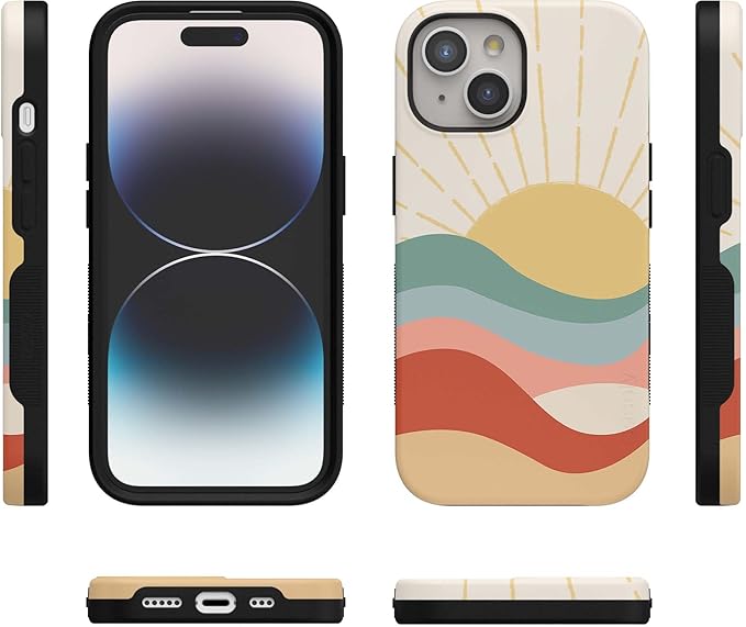 Casely iPhone 14 Case | Here Comes The Sun | Cute Colorblock Sunset | Compatible with MagSafe | Bold Protective Design