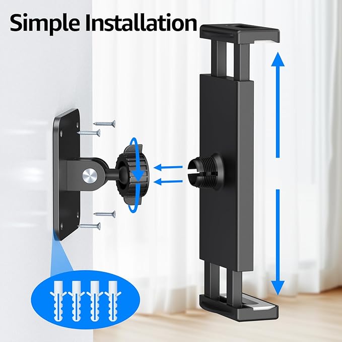 Urmust Universal Tablet Wall Mount Holder, 360° Adjustable, for 4.7-13" Devices, iPad, Galaxy Tab,Sturdy Aluminum Wall Phone Holder, ipad Wall Mount for Home, Office & Public Spaces