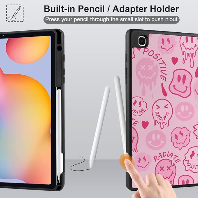 DONGKE Case for Samsung Galaxy Tab S6 Lite 10.4 Inch 2024/2022/2020, Trifold Stand + S Pen Holder + Auto Wake/Sleep + Soft TPU Protective Stand Back Cover, Melting Faces