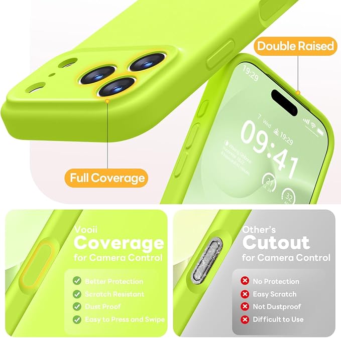 Vooii Magnetic Compatible with iPhone 17 Pro Max Case (Compatible with Magsafe) (Upgraded Camera Protection) Liquid Silicone Shockproof Full Body Protective Phone Cover for Women Men,Fluorescent Green